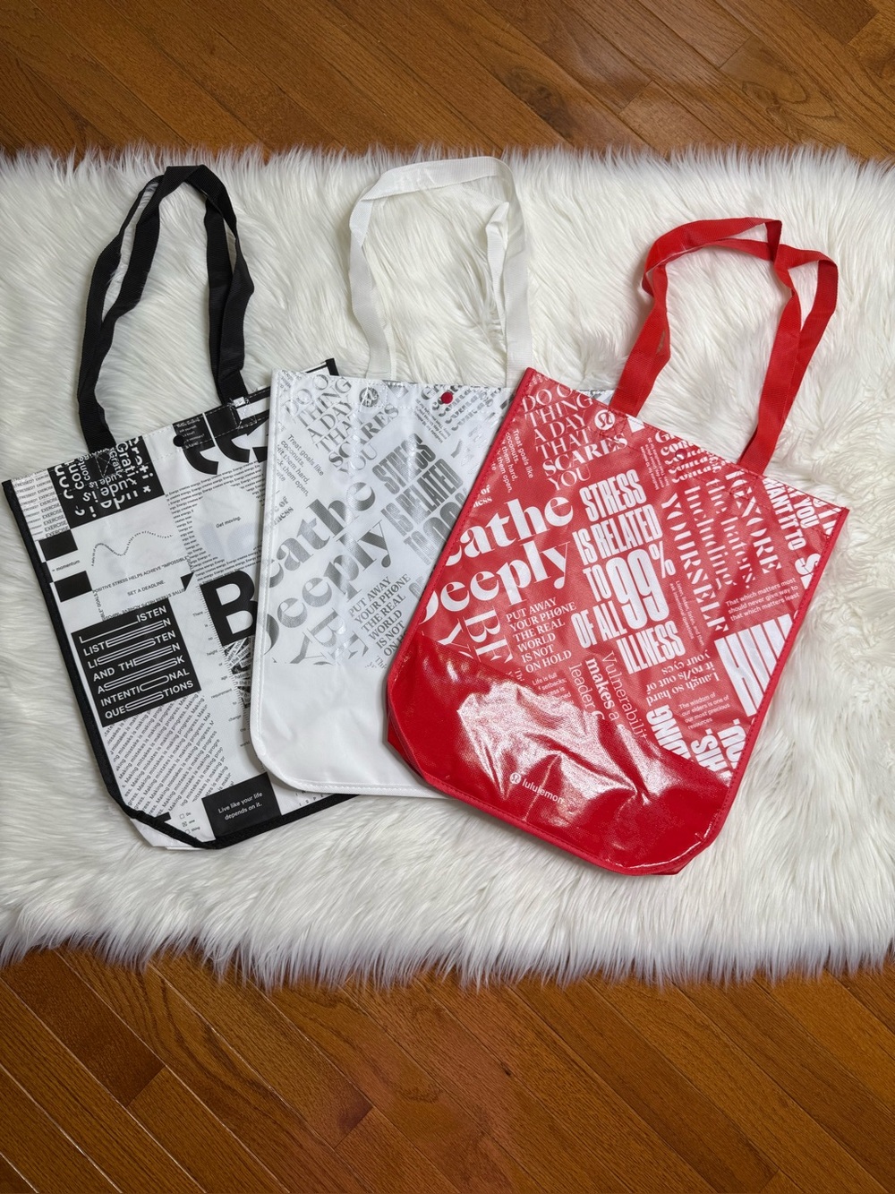 Set of 3 Lululemon Large Reusable Tote Bag Trio Limited Rare Print